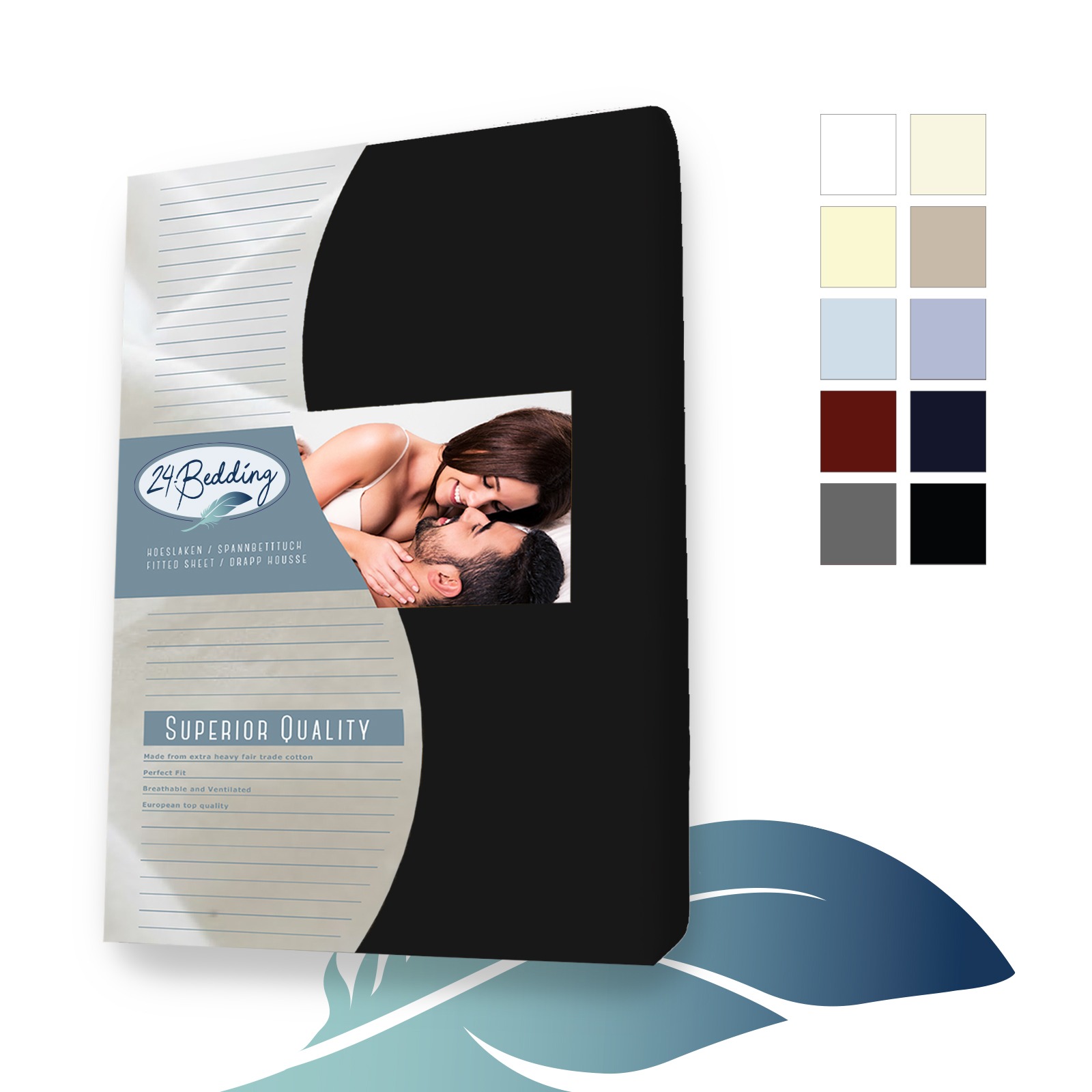 24-Bedding Superior Jersey hoeslaken 80 x 200 cm zwart  Voorzijde verpakking