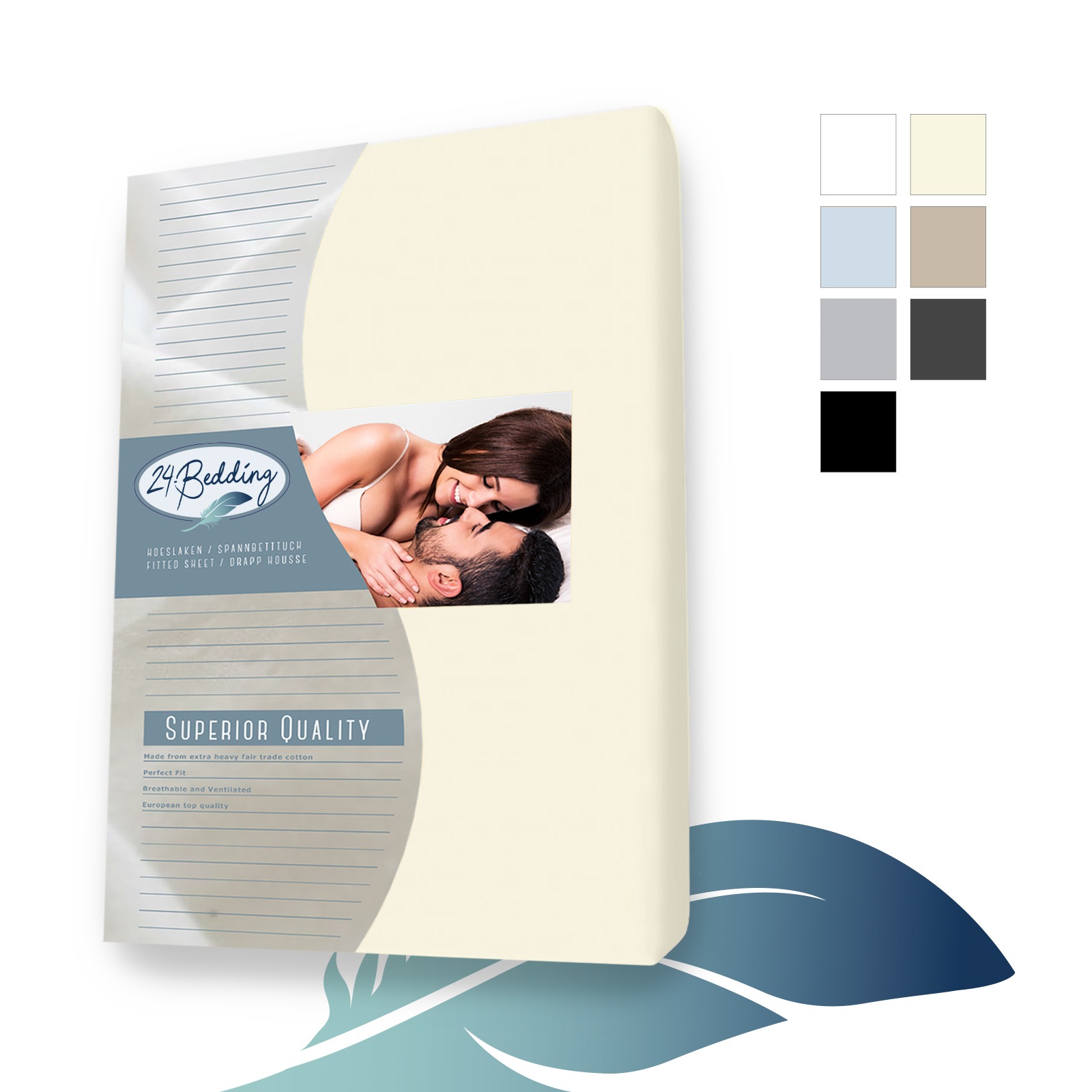 Katoenen topper hoeslaken 180 x 210 cm Beige verpakking voorzijde