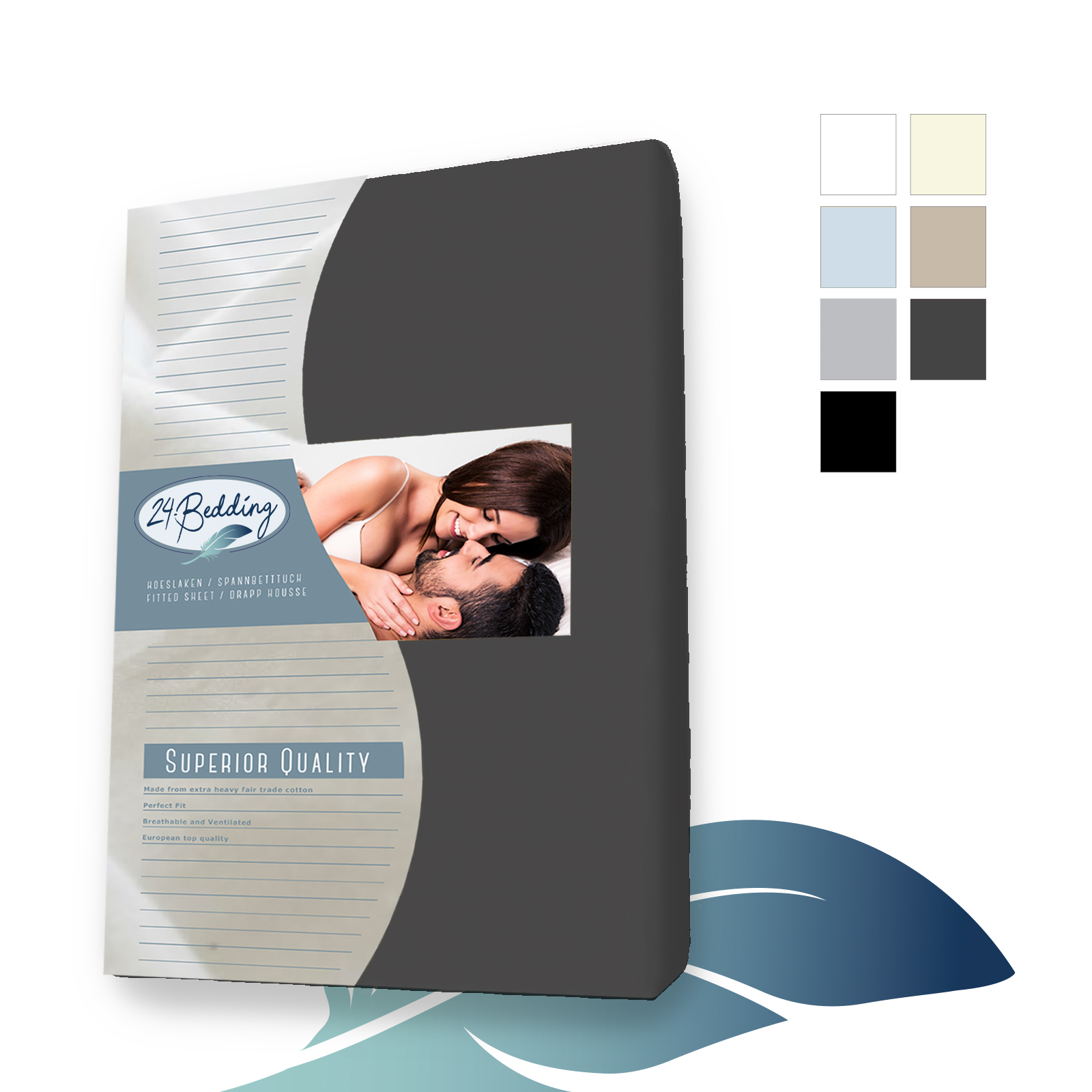 Sábana bajera de algodón para topper dividida 160 x 200 cm Gris oscuro main product photo