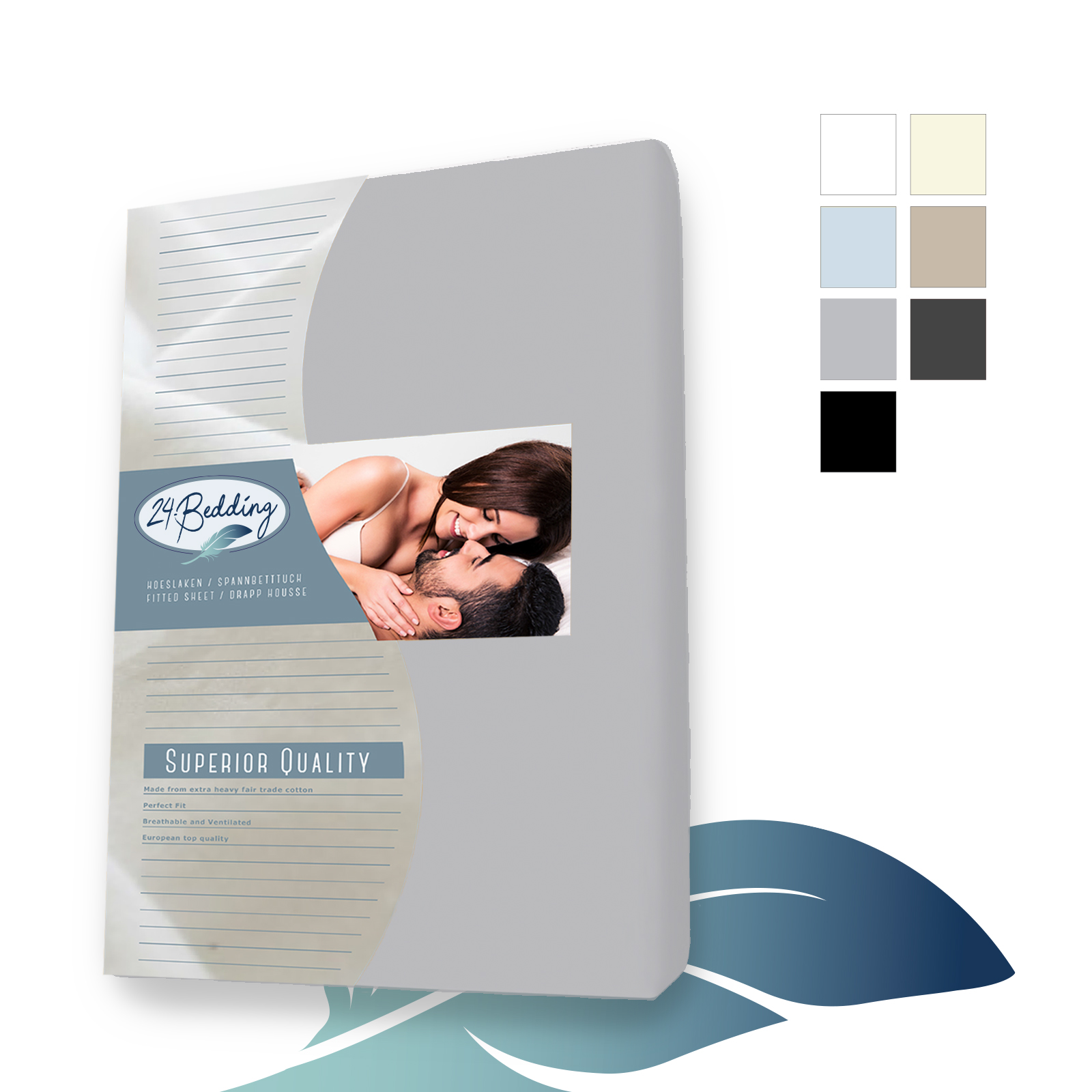 Split topper fitted sheet 180 x 220 cm Silver Grey main product photo