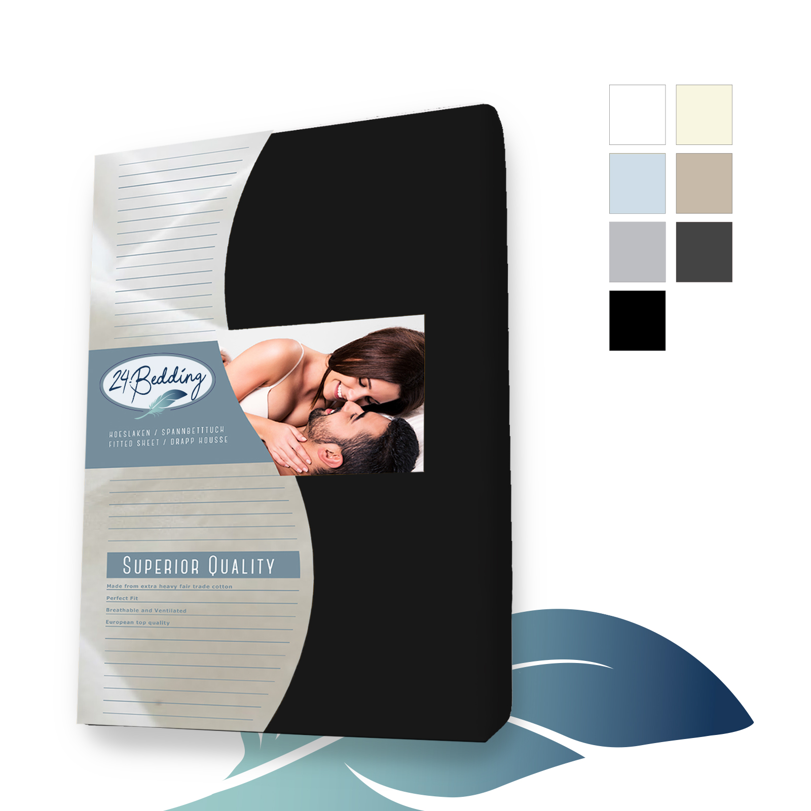 Split topper fitted sheet 160 x 210 cm Black main product photo